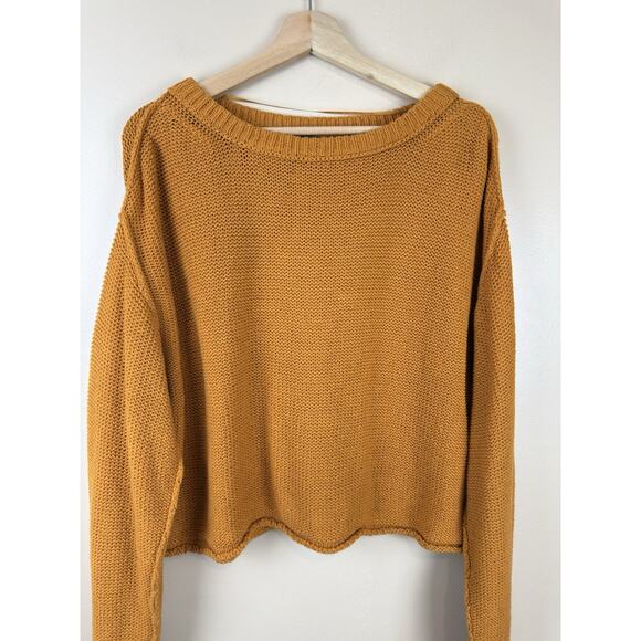 Free People Women’s Slouchy Sweater, Size S, Mustard, Coastal Inside-Out Knit - Picture 2 of 12